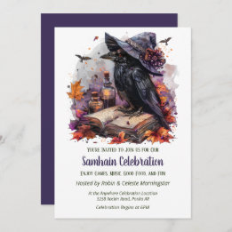 Invitation Fall Witch Raven Samhain Spooky Halloween Party