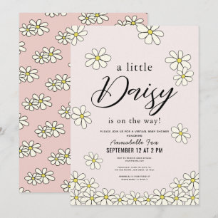 Invitation Falling Daisys Floral Pink Baby shower virtuel
