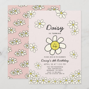 Invitation Falling Daisys Rose Floral Anniversaire