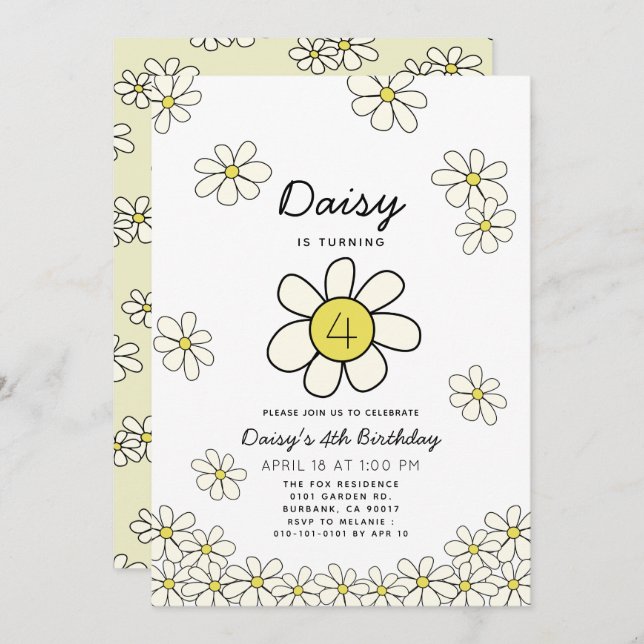 Invitation Falling Daisys White Floral Anniversaire Invitati (Devant / Derrière)