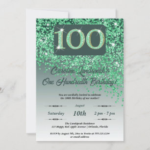 Invitation Falling Green Parties scintillant 100th Birthday P
