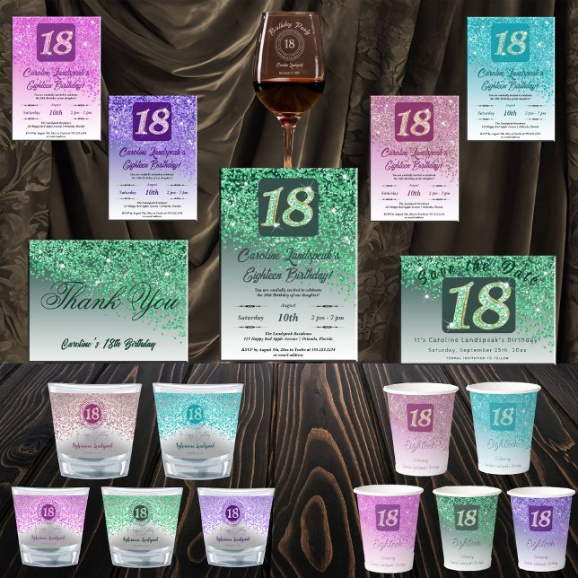 Invitation Falling Green Parties scintillant 18th Birthday Pa (Créateur téléchargé)