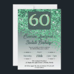 Invitation Falling Green Parties scintillant 60th Birthday Pa<br><div class="desc">Parties scintillant verte en chute glamour avec dégradé vert et étoiles brillantes.</div>
