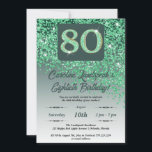 Invitation Falling Green Parties scintillant 80th Birthday Pa<br><div class="desc">Parties scintillant verte en chute glamour avec dégradé vert et étoiles brillantes.</div>