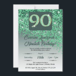 Invitation Falling Green Parties scintillant 90th Birthday Pa<br><div class="desc">Parties scintillant verte en chute glamour avec dégradé vert et étoiles brillantes.</div>