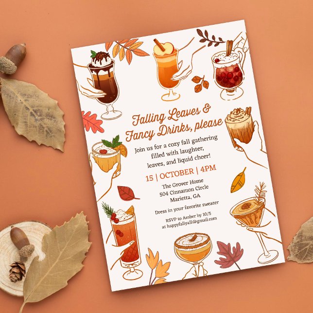 Invitation Falling Leaves & Fancy Drinks Please Cocktail d'au (Créateur téléchargé)