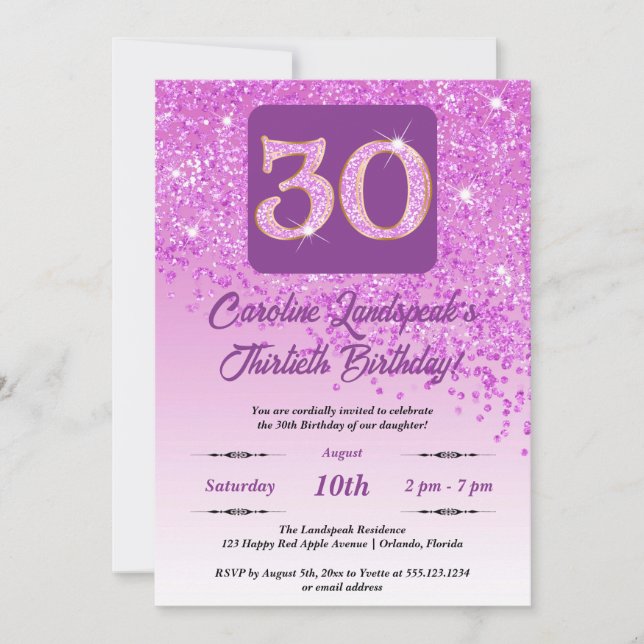 Invitation Falling Pink Parties scintillant 30e anniversaire (Devant)