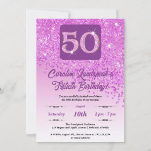 Invitation Falling Pink Parties scintillant 50th Birthday Par
