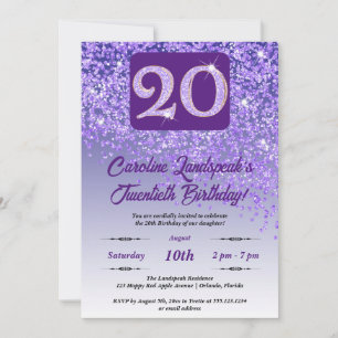 Invitation Falling Purple Parties scintillant 20th Birthday P