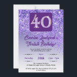 Invitation Falling Purple Parties scintillant 40th Birthday P<br><div class="desc">Parties scintillant violette à dégradé violet glamour et étoiles brillantes. Idéal pour une fête de 40ème anniversaire.</div>
