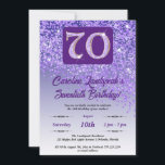 Invitation Falling Purple Parties scintillant 70th Birthday P<br><div class="desc">Parties scintillant violette à dégradé violet glamour et étoiles brillantes.</div>
