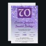 Invitation Falling Purple Parties scintillant 70th Birthday P<br><div class="desc">Parties scintillant violette à dégradé violet glamour et étoiles brillantes.</div>