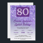 Invitation Falling Purple Parties scintillant 80th Birthday P<br><div class="desc">Parties scintillant violette à dégradé violet glamour et étoiles brillantes.</div>