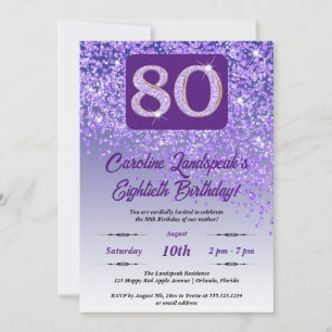 Invitation Falling Purple Parties scintillant 80th Birthday P