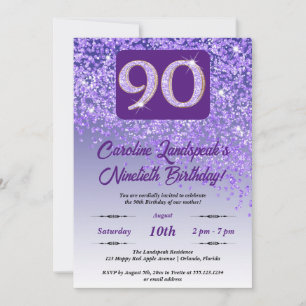 Invitation Falling Purple Parties scintillant 90th Birthday P