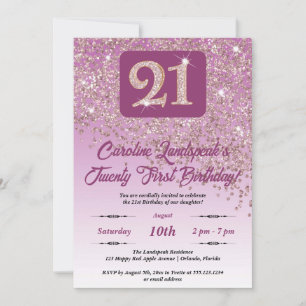 Invitation Falling Rose Gold Parties scintillant 21e fête d'a