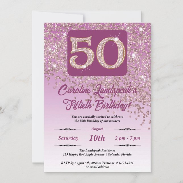 Invitation Falling Rose Gold Parties scintillant 50e fête d'a (Devant)