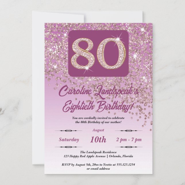 Invitation Falling Rose Gold Parties scintillant 80e fête d'a (Devant)