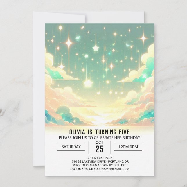 Invitation Falling Stars Modern Celestin Digital Anniversaire (Devant)