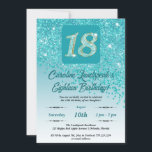 Invitation Falling Turquoise Blue Parties scintillant 18th Bi<br><div class="desc">Parties scintillant Bleue Turquoise Glamour avec dégradé turquoise et étoiles brillantes.</div>