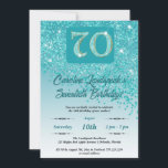 Invitation Falling Turquoise Blue Parties scintillant 70th Bi<br><div class="desc">Parties scintillant Bleue Turquoise Glamour avec dégradé turquoise et étoiles brillantes.</div>