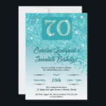 Invitation Falling Turquoise Blue Parties scintillant 70th Bi<br><div class="desc">Parties scintillant Bleue Turquoise Glamour avec dégradé turquoise et étoiles brillantes.</div>