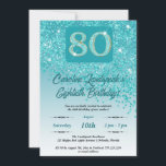 Invitation Falling Turquoise Blue Parties scintillant 80th Bi<br><div class="desc">Parties scintillant Bleue Turquoise Glamour avec dégradé turquoise et étoiles brillantes.</div>