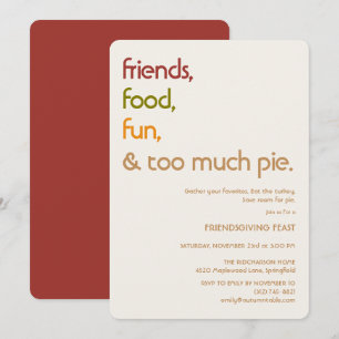 Invitation Famille, Amis, Dinde, Tarte Moderne friendsgiving