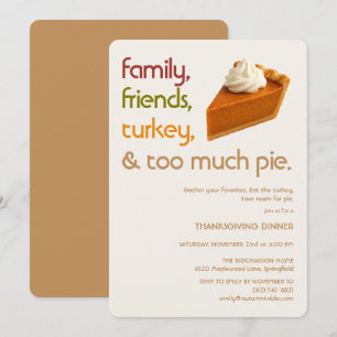 Invitation Famille, Amis, Dinde, Tarte Thanksgiving Moderne