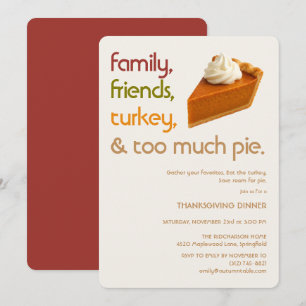 Invitation Famille, Amis, Dinde, Tarte Thanksgiving Moderne