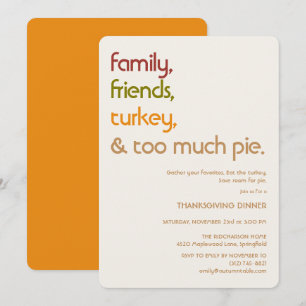 Invitation Famille, Amis, Dinde, Tarte Thanksgiving Moderne