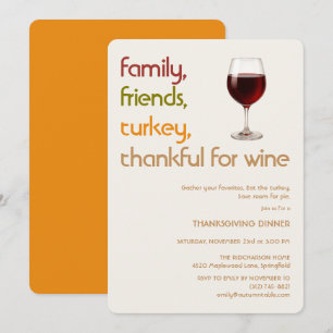 Invitation Famille, Amis, Dinde, Vin Action de grâce moderne