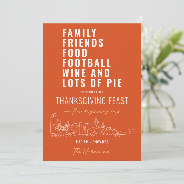 Invitation Famille amis Nourriture Football Vin tarte Thanksg (Debout devant)