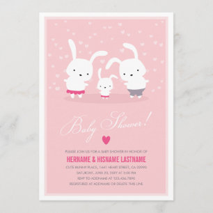 Invitation Famille Bunny mignonne Couples roses Baby shower f