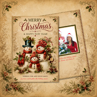 Invitation Famille de bonhomme de neige rustique | Photo de N