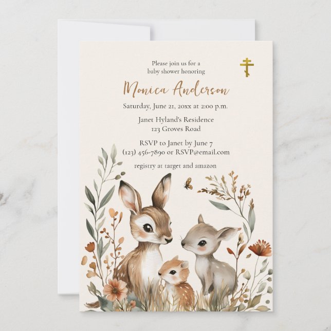 Invitation Famille de cerfs Boho Pampas Baby shower orthodoxe (Devant)