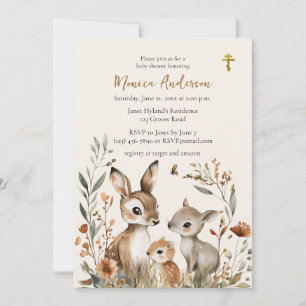 Invitation Famille de cerfs Boho Pampas Baby shower orthodoxe