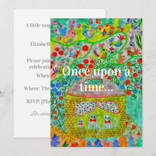 Invitation Famille de chats fantaisistes et cottage de conte 