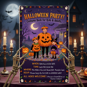Invitation Famille de fête costumée pour Halloween avec des i