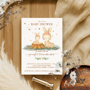 Invitation Famille de fourrure de lapin maman bébé