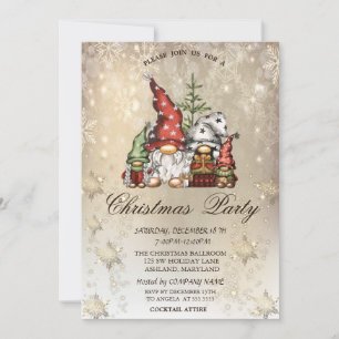 Invitation Famille de gnomes mignons Flocons de neige Or Fête