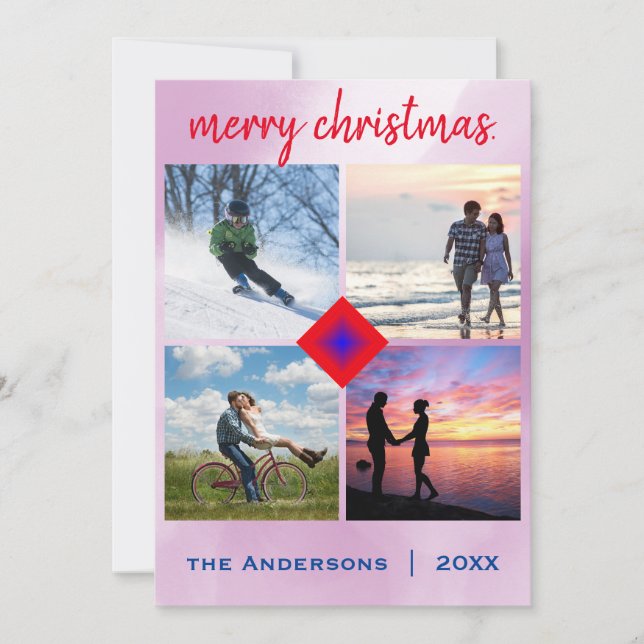 Invitation Famille de Noël Sucre de canne photo Coeur (Devant)