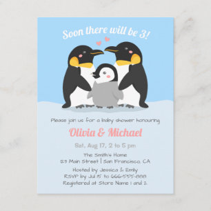 Invitation Famille De Pingouins D'Hiver De Trois Baby showers