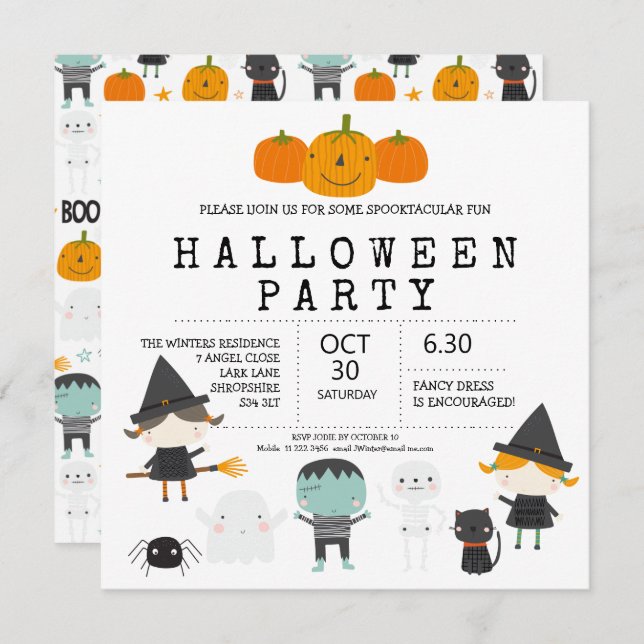 Invitation Famille de plaisir mignon moderne Fête d'Halloween (Devant / Derrière)