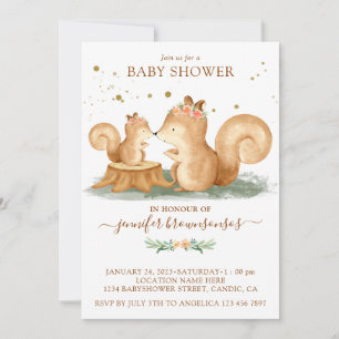 Invitation Famille d'écureuils Maman Bébé