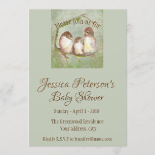 Invitation Famille d'oiseau douce de baby shower de garçon ou