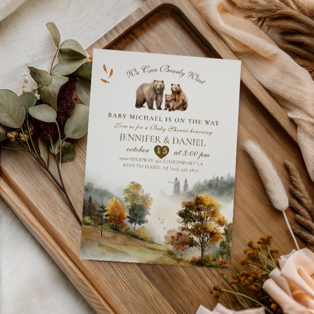 Invitation Famille d'ours de la forêt rustique Bébé Paysage d (Créateur téléchargé)