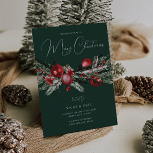 Invitation Famille élégante ou bureau Jour de Noël Vert