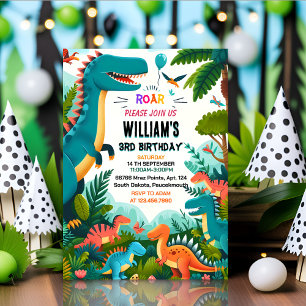 Invitation famille enfants mignons garçons T trois 3 rex 3e a