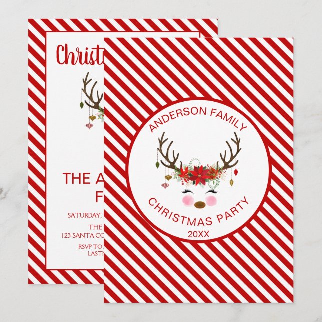 Invitation Famille Reindeer - Fête de Noël d'entreprise (Devant / Derrière)
